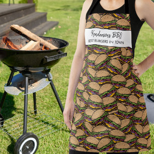 Tablier Funny Hamburger BBQ Motif Personnalisé Nom du chef