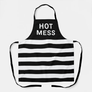Tablier Funny Hot Mess noir blanc rayé