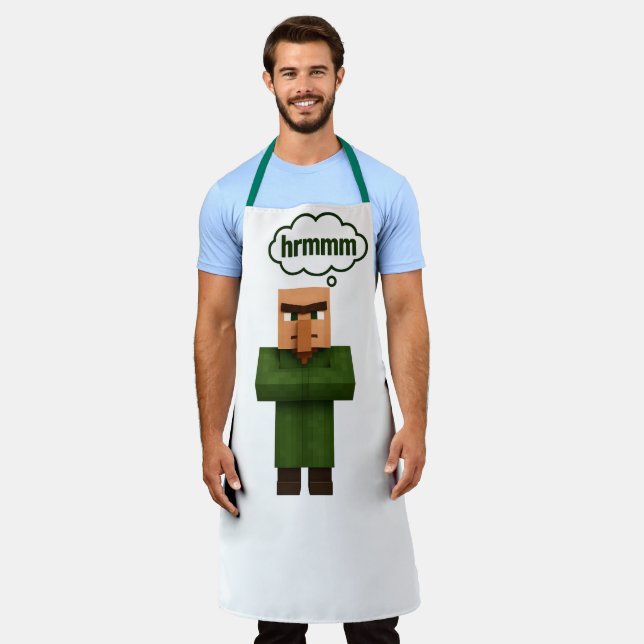 Tablier Funny Minecraft Villager Apron - Pixel Art "Hrmmm" (Porté)