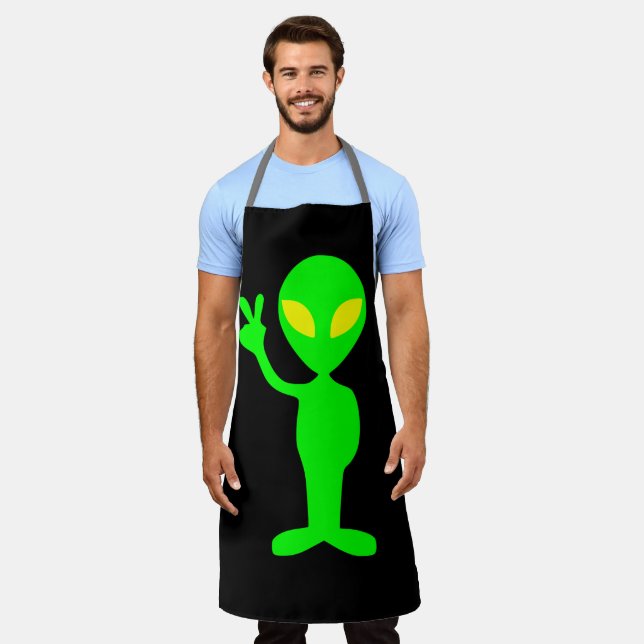 TABLIER FUNNY PAPA ALIEN PAIX SIGNE KITCHEN APRON (Porté)