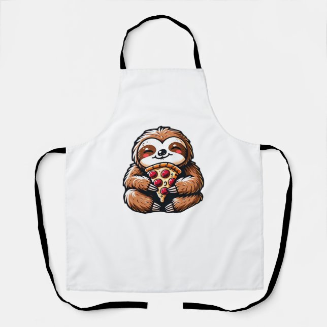 Tablier Funny Sloth mangeant Pizza, Kawaii Amoureux des an (Recto)