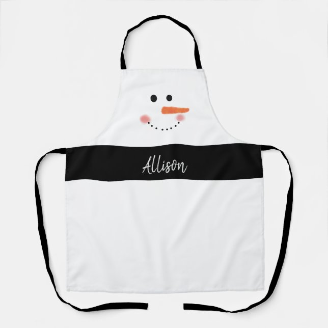 Tablier Funny Snowman Visage Noël Cuisine personnalisée (Recto)