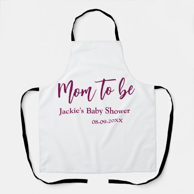 Tablier Futur maman baby shower nom date rose simple minim (Recto)