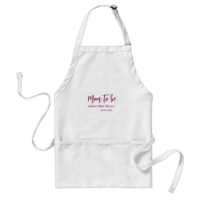 Tablier Futur maman baby shower nom date rose simple minim (Devant)