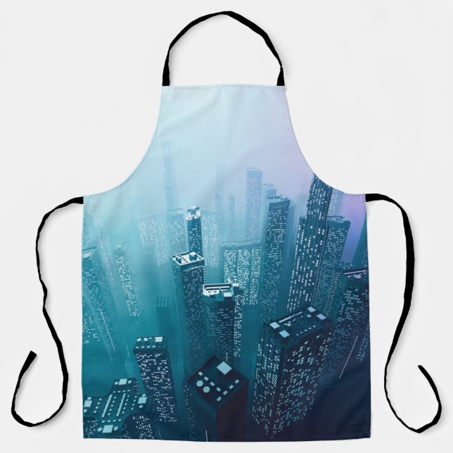 Tablier Future ville centre-ville avec gratte-ciel en cybe (Recto)