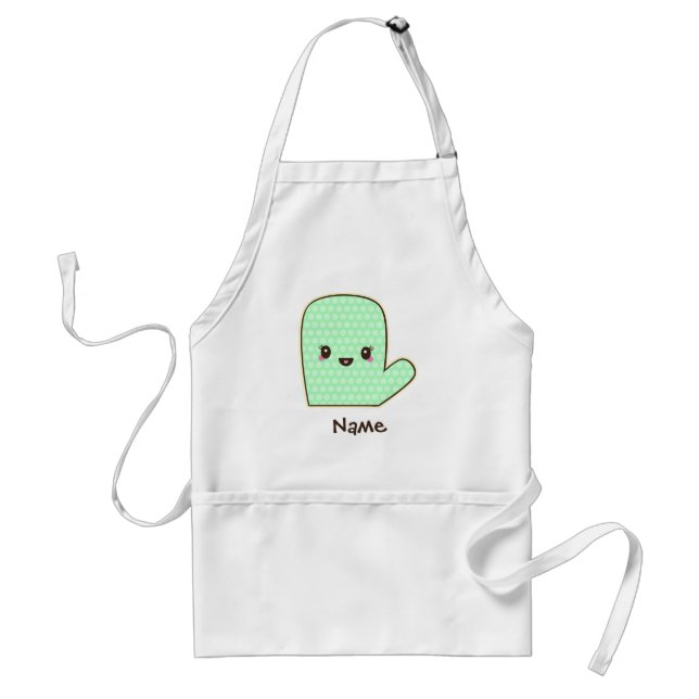 Tablier Gant de four mignon vert menthe dessin animé (Devant)