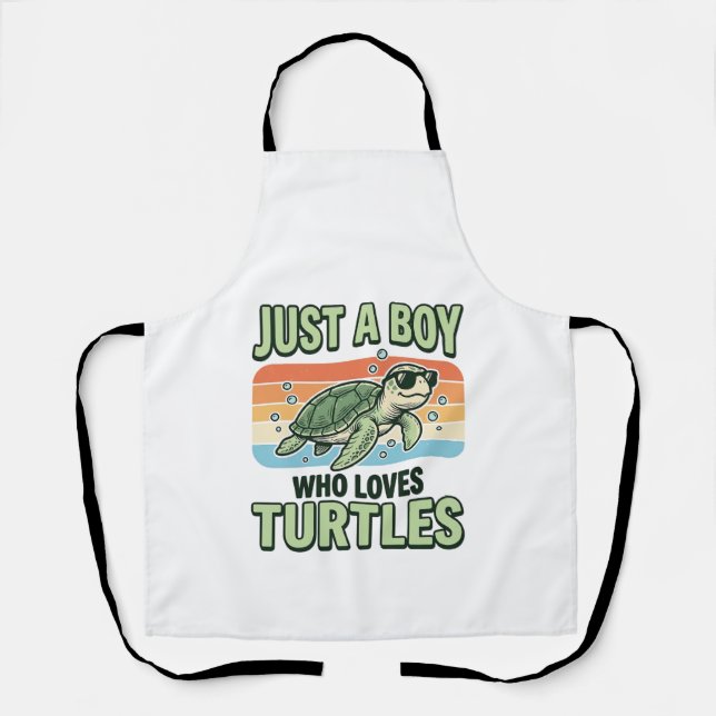 Tablier Garçon qui aime les tortues Design de gravure vint (Recto)