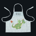 Tablier Garçons mignons et magiques Dragon Vert Enfants<br><div class="desc">Ce tablier pour enfants mignon et amusant présente un dessin animé de dragon vert avec un arrière - plan bleu et des taches,  et peut être personnalisé avec votre nom de garçon. Un cadeau magique sur le thème du dragon pour votre tout-petit ou votre enfant !</div>