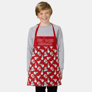 Tablier Garçons Motifs De Snowman Rouge Et Blanc