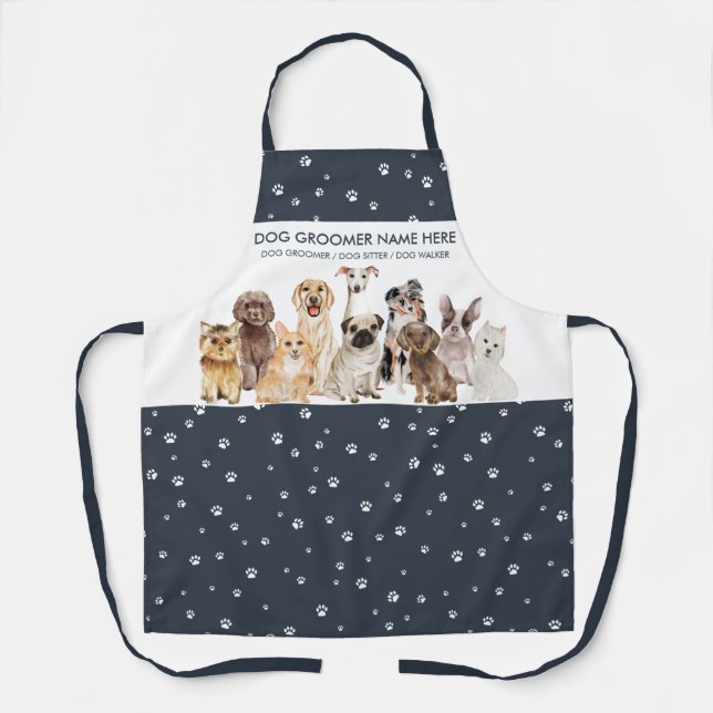 Tablier Garde d'animaux mignon blanc marine Toiletteur de  (Recto)