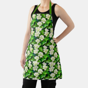 Tablier Gardenias blanches et Feuilles verts de Jade