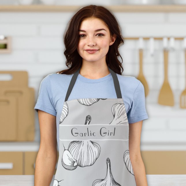 Tablier "Garlic Girl" Drôle mignonne cuisine et Cuisine po ("garlic girl" customizable garlic grey apron funny gift for women men cooks bbq baker chef)