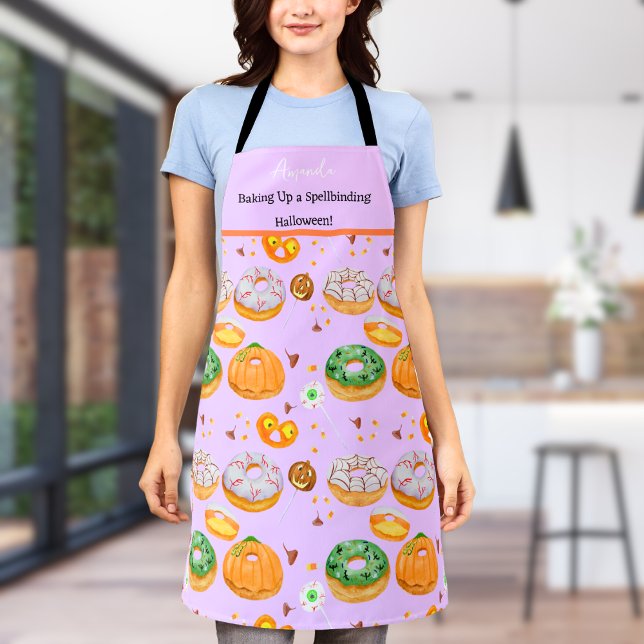 Tablier Gâteau eau-forte délicieux Bon Halloween Bonbons (Get Spooky in the Kitchen with Watercolor Donuts!)
