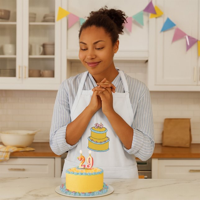 Tablier Gâteau jaune 29e anniversaire avec roses roses ros (Créateur téléchargé)