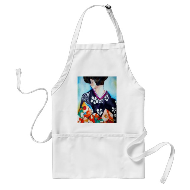 Tablier Geisha avec kimono bleu foncé art original (Devant)
