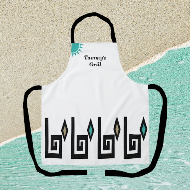 Tablier géométrique blanc et turquoise de style az (Créateur téléchargé)