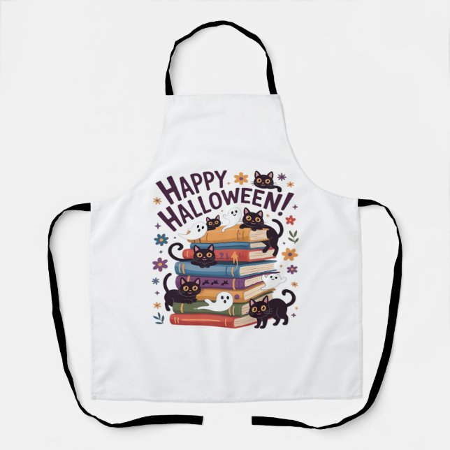 Tablier Ghost Cat Lecture Livres Lover Cadeaux Halloween S (Recto)