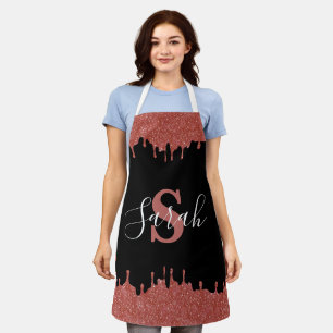 Tablier Giclées de paillettes à monogramme rose chaud et n