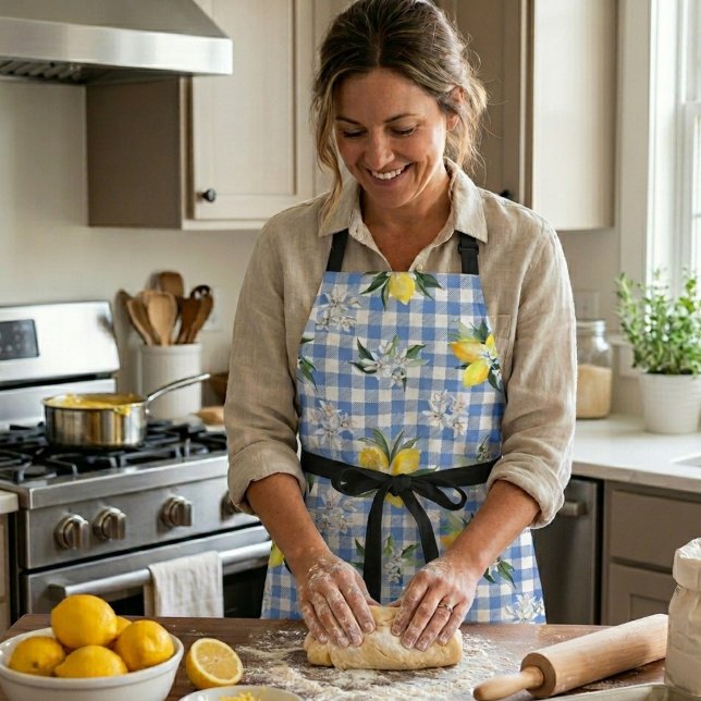 Tablier Gingham Bleu et Citron pour l'Été (Créateur téléchargé)