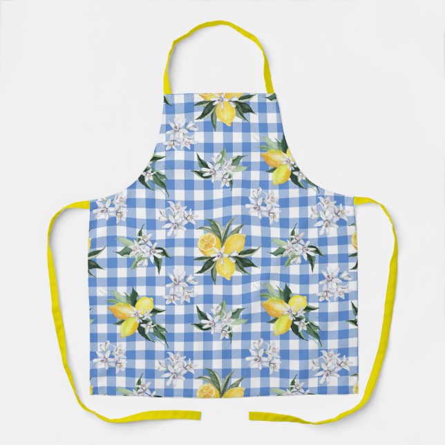 Tablier Gingham Bleu et Citron pour l'Été (Recto)