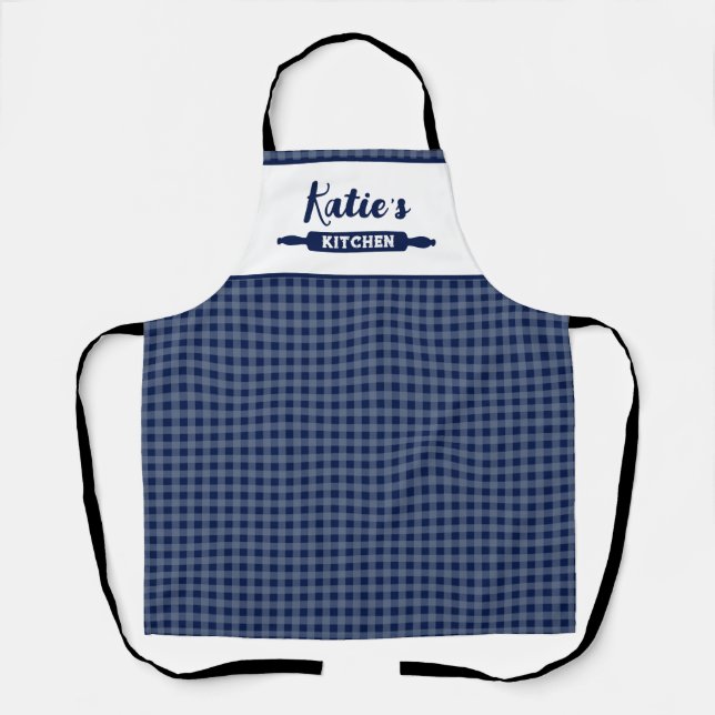 Tablier Gingham Bleu Marine Personnalisé (Recto)