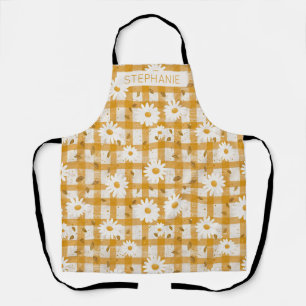 Tablier Gingham Ferme Crème Marguerite Jaune Moutarde