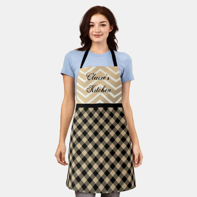 Tablier Gingham personnalisé Chevron Or Classique (Porté)