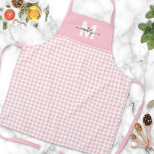 Tablier Gingham Rose Pâle Nom Personnalisé