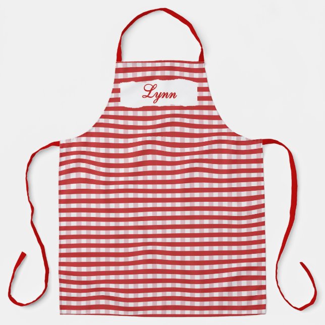 Tablier Gingham Rouge & Blanc Classique | Nom Personnalisé (Recto)