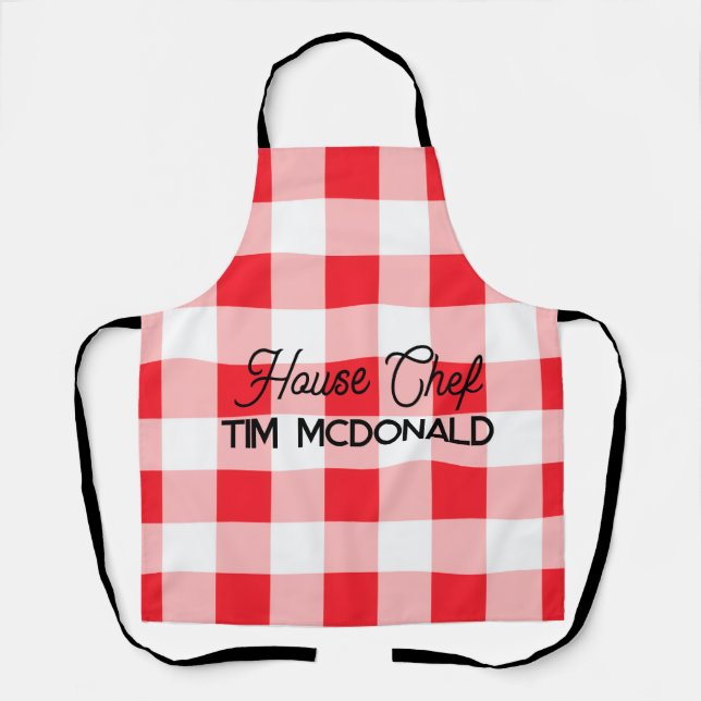 Tablier Gingham Rouge Blanc CUISINIER DE MAISON (Recto)