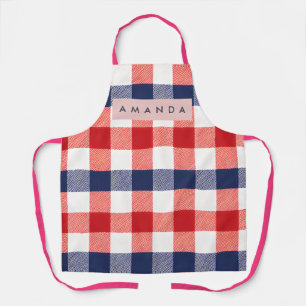 Tablier Gingham Rouge, Blanc et Bleu Patriotique Personnal