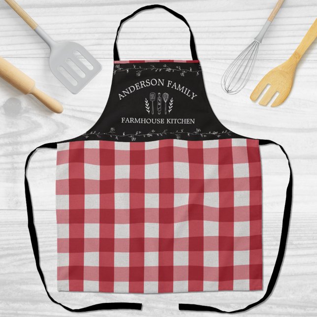 Tablier Gingham Rouge Campagne Rustique Tableau Noir (Close up)