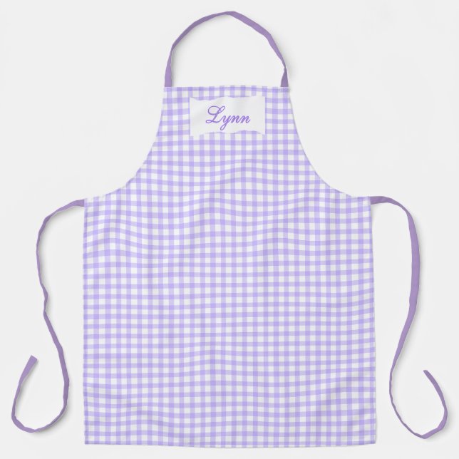 Tablier Gingham Violet & Blanc Personnalisé | Nom (Recto)