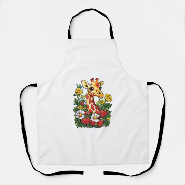 Tablier Girafe Fraises et Fleurs Graphique Gira Mignon (Recto)