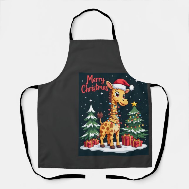 Tablier Girafe Joyeux Noël Éclairage de l'Arbre de Noël Pè (Recto)
