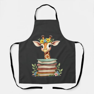 Tablier Girafe Mignonne Avec Livre Floral Bibliophile Bibl