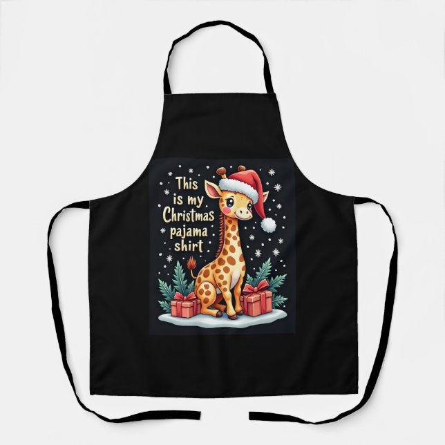Tablier Girafe portant le chapeau de Noël correspondant Pa (Recto)