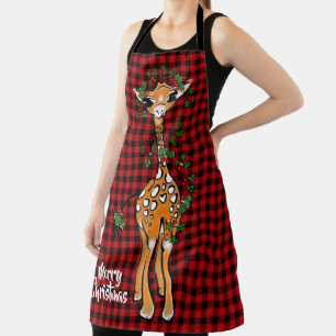 Tablier Giraffe Festive, guirlande sainte, plaid rouge