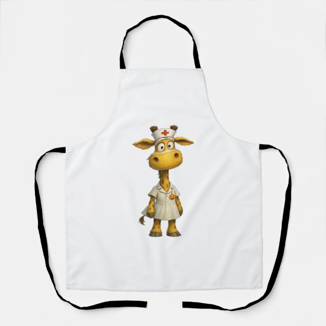 Tablier Giraffe Nurse Cartoon - Héros de soins de santé lu (Recto)