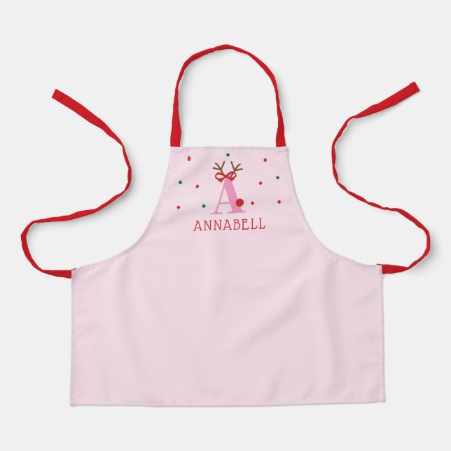 Tablier Girls Personalized Reindeer Initial A  (Recto)