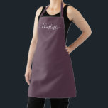 Tablier Girly aubergine violet écriture personnalisée mono<br><div class="desc">Aubergine violet personnalisé moderne écriture nom texte monogramme uni couleur unie girly élégant chic aubergine violet et blanc texte cuisine Tablier. Personnalisez-le, personnalisez-le avec nom, citation, phrase ou texte. Idéal pour les cuisiniers, les chefs, la poterie, la céramique, l'artisanat, le travail, la cuisine, la pâtisserie, le barbecue, le grill, etc...</div>
