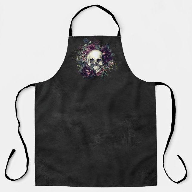 Tablier Glam gothique | Apron | Crâne et Rose (Recto)