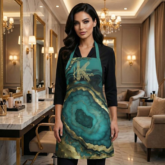 Tablier Glamour Luxueux Chic Géode d'agate Turquoise & Or (Créateur téléchargé)