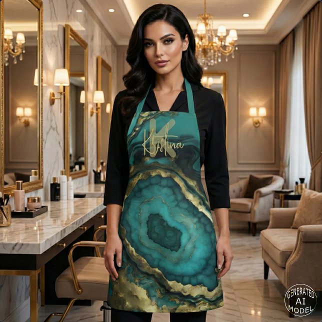 Tablier Glamour Luxueux Chic Géode d'agate Turquoise & Or (Créateur téléchargé)