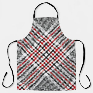 Tablier Glen plaid motif. Noir, rouge, blanc goudron trans