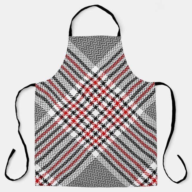 Tablier Glen plaid motif. Noir, rouge, blanc goudron trans (Recto)