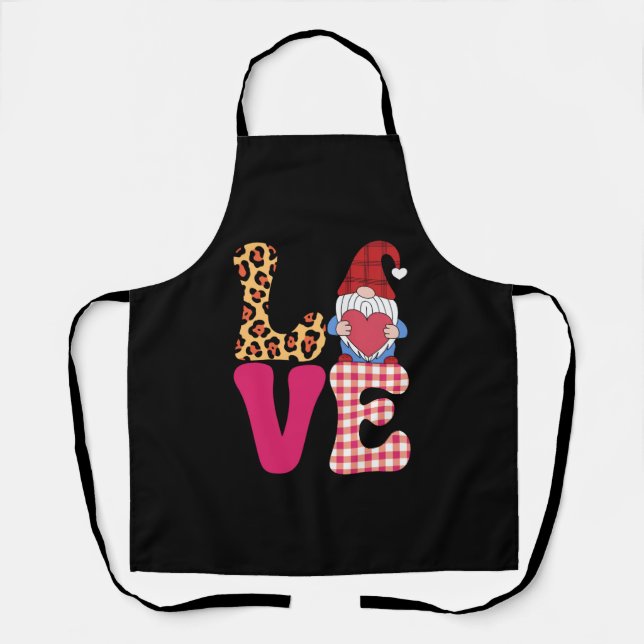 Tablier Gnome de l'amour Saint-Valentin Rouge Carreaux Buf (Recto)