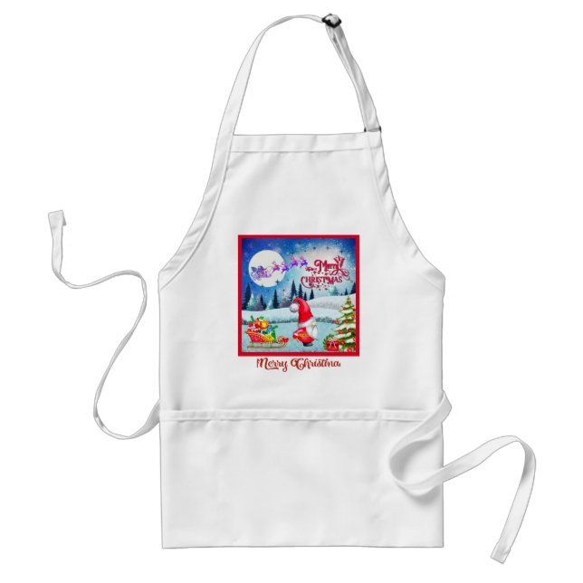 Tablier Gnome de Noël enneigé et traîneau du Père Noël (Devant)