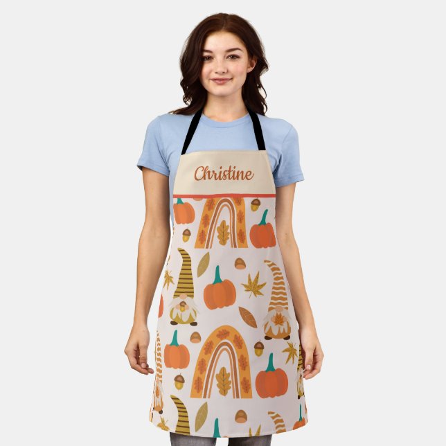 Tablier Gnomes de Thanksgiving avec citrouilles et feuille (Porté)