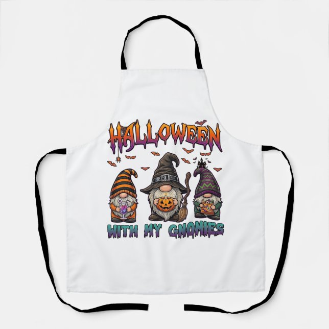 Tablier Gnomes d'Halloween Trois Gnomes Chapeau de Sorcièr (Recto)